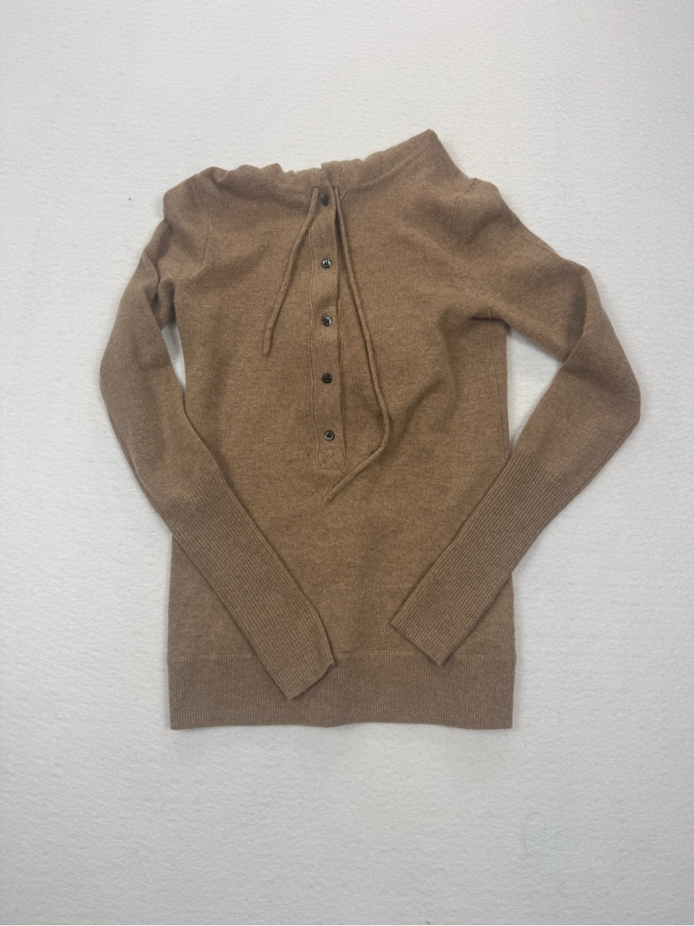 J.Crew Collection Italian Cashmere Hooded Henley Sweater Womens XXS Brown Tan